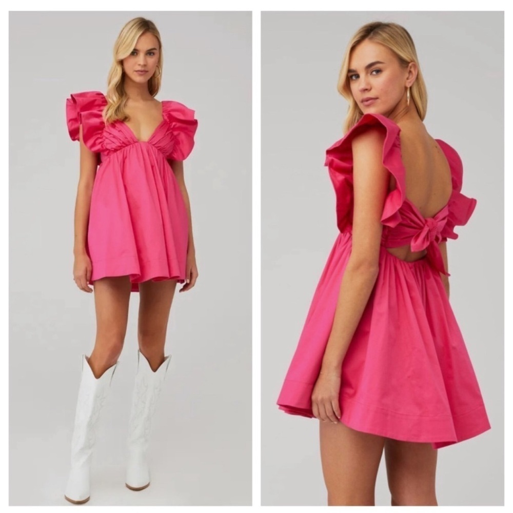 NWT For Love And Lemons Clementine Ruffle Mini Dress in Pink